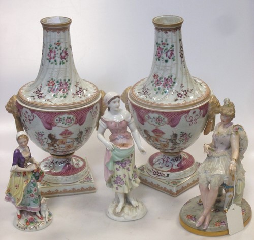 Lot 21 - Pair of Samson porcelain armorial vases; eight...