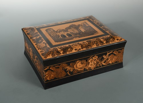 Lot 384 - A Victorian Tunbridge ware and ebony sewing box in the manner of Thomas Barton