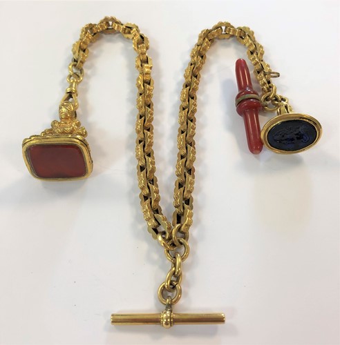 Lot 279 - A 'double Albert' watch chain together with two fob seals