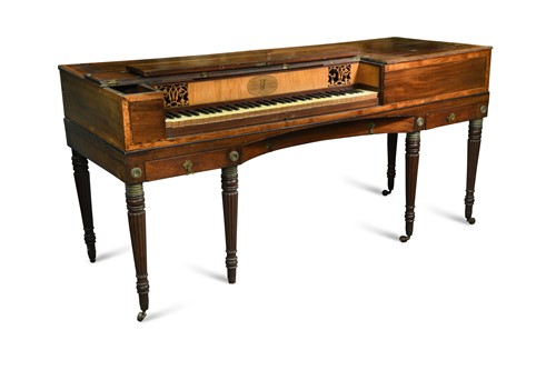 Lot 541 - A George IV mahogany and satinwood crossbanded square piano, by Thomas Tomkison, Dean Street, Soho