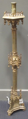 Lot 484 - An early 20th century gilt brass Gothic style pricket stand