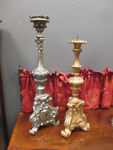 Lot 483 - A Continental 18th century pricket stand (later paint), 83cm high