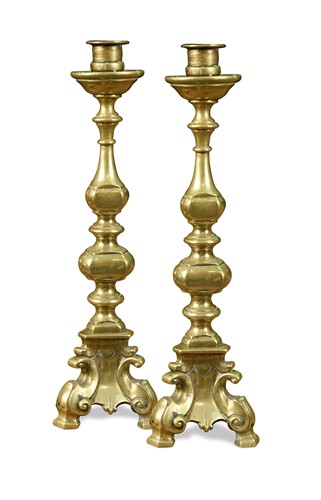 Lot 470 - A pair of bronze candlesticks, 18th century