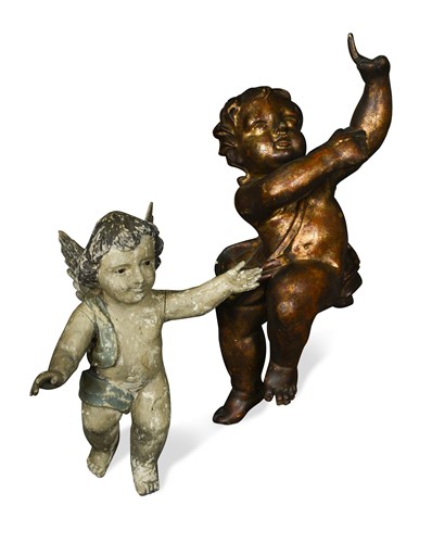 Lot 461 - A Continental carved and painted softwood figure of an angel, 19th century