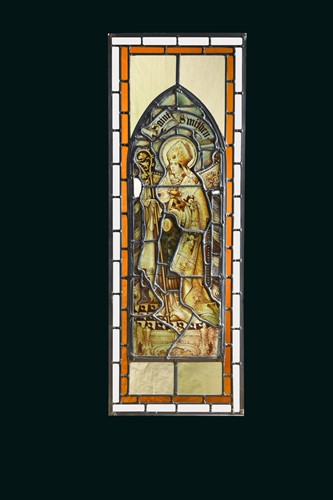 Lot 399 - An 18th century stained glass panel of St Swithen