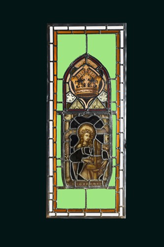 Lot 400 - An 18th century stained glass panel section of Saint Cecilia