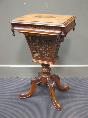 Lot 381 - A 19th century walnut and inlaid work table,...