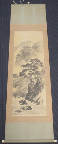 Lot 114 - A Japanese scroll depicting a river landscape,...