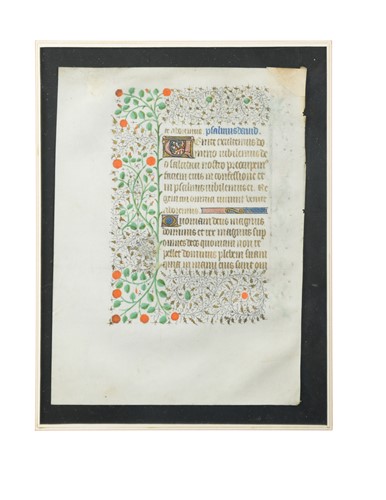 Lot 452 - A group of framed Medieval illuminated leaves