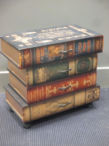 Lot 367 - A 'faux book' table and a quantity of lampshades