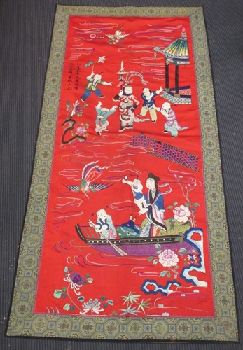 Lot 29 - A Chinese embroidered silk panel