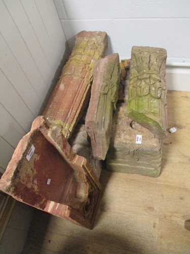 Lot 569 - Assorted red stone architectural pilaster etc...