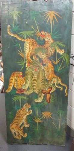 Lot 98 - A timber door, with laid down painting on...