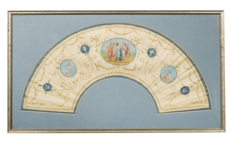 Lot 391 - A 19th century painted silk fan leaf