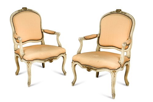 Lot 625 - A pair of French painted frame fauteuils