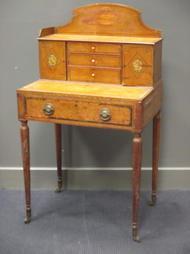 Lot 330 - A Sheraton period painted satinwood bonheur du jour