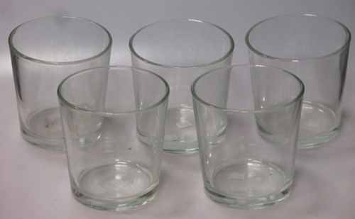Lot 63 - A set of five glass vases 15.5 x 15cm diam