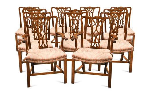 Lot 558 - A set of 12 Chippendale style mahogany dining chairs, 20th century