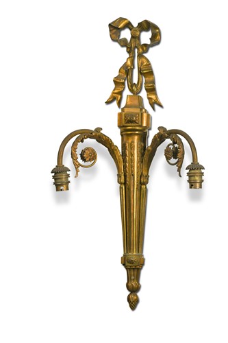 Lot 627 - Three ormolu twin-branch wall lights, 19th century