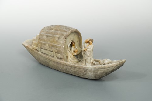 Lot 136 - A Chinese carved soapstone model of a pleasure boat, probably Republic Period, mid 20th century
