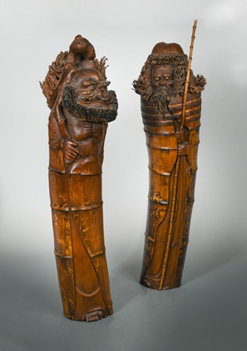 Lot 170 - A pair of Japanese bamboo section figures of Immortals, late 19th century
