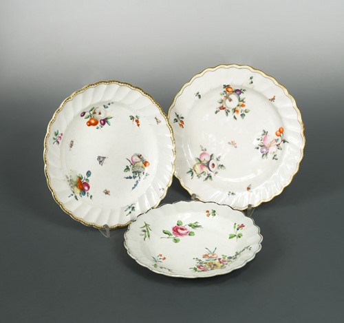 Lot 13 - Two Chelsea-Derby shaped circular plates, circa 1775