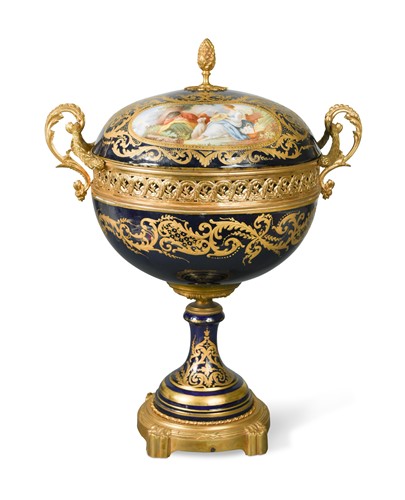 Lot 59 - A Sevres two-handled ormolu mounted pedestal bowl and cover