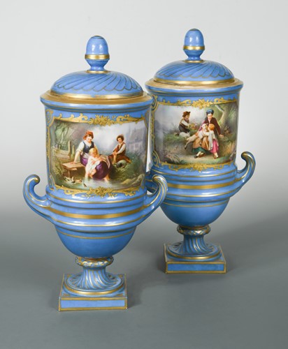 Lot 43 - A pair of Sevres two-handled vases and covers