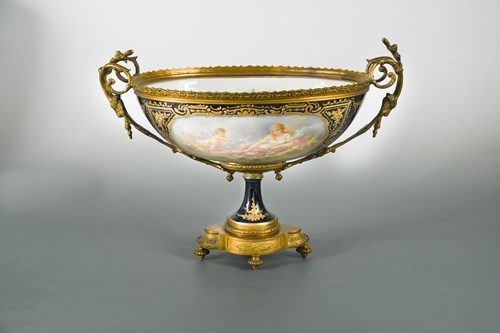 Lot 49 - A Sevres two-handled metal mounted pedestal bowl