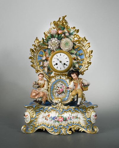 Lot 31 - Jacob Petit, a turquoise cartouche shaped mantel clock and stand