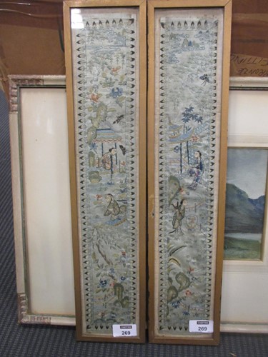 Lot 269 - Chinese silk embroidered panels, circa 1890