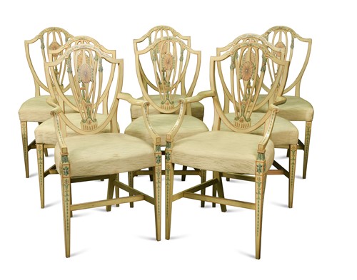 Lot 635 - A set of eight 18th century style painted dining chairs, 20th century