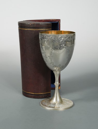 Lot 574 - A Victorian silver goblet with a fitted case
