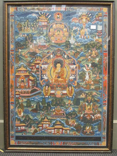 Lot 280 - A Buddha Mandala gouache picture with gilt...