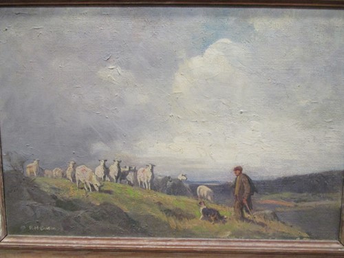 Lot 288 - R. H. Buxton, Shepherd with sheep, oil on...