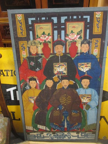 Lot 305 - Two Chinese ancestral portraits, oil on canvas,...