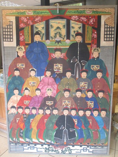 Lot 307 - A large Chinese ancestral portrait, oil on...