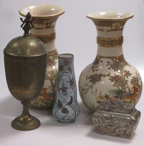 Lot 69 - A pair Japanese 'Satsuma' vases, early 20th...