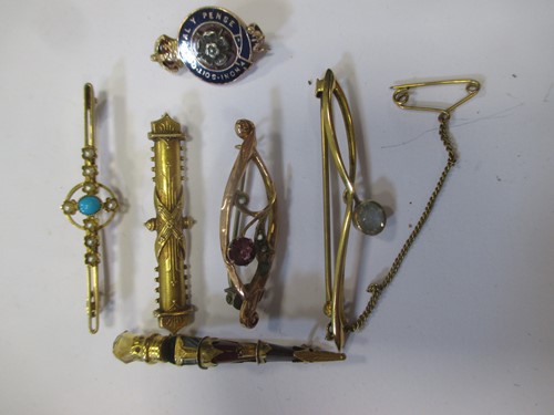 Lot 153 - A collection of six brooches, including a 15ct...