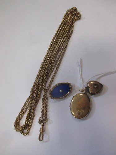 Lot 152 - An enamel and pearl brooch, together with two...
