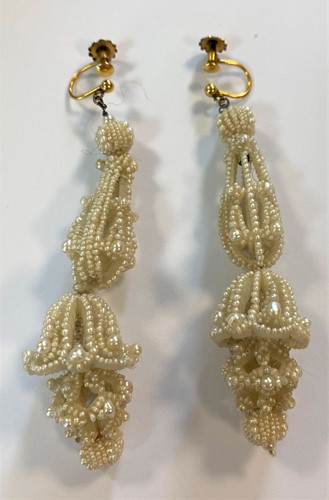 Lot 60 - A pair of 19th Century chandelier style seed pearl earpendants