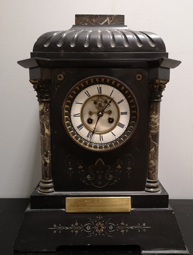 Lot 40 - A Victorian marble mantel clock