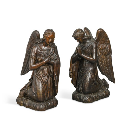 Lot 448 - A pair of Continental 17th century carved softwood kneeling angels