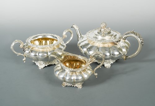 Lot 531 - A George IV silver three piece tea service by William Bateman II
