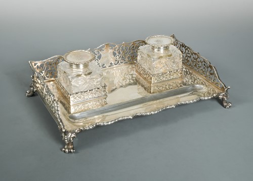 Lot 561 - A Victorian silver desk inkstand