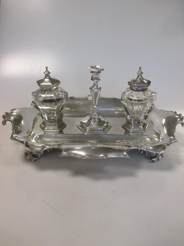 Lot 261 - A Victorian silver desk inkstand, with two...