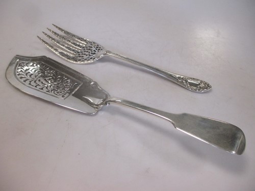Lot 245 - A non matching silver fish serving fork and...