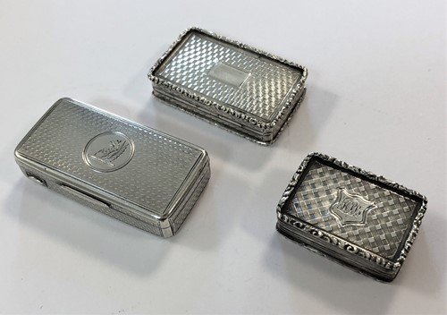 Lot 373 - Two 19th Century silver vinaigrettes together with a novelty silver vesta case of the same era