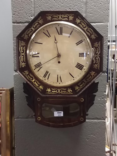 Lot 528 - A 19th century brass inlaid drop dial wall clock