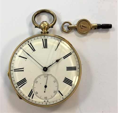 Lot 270 - Unsigned - An open faced pocket watch marked 'K18'